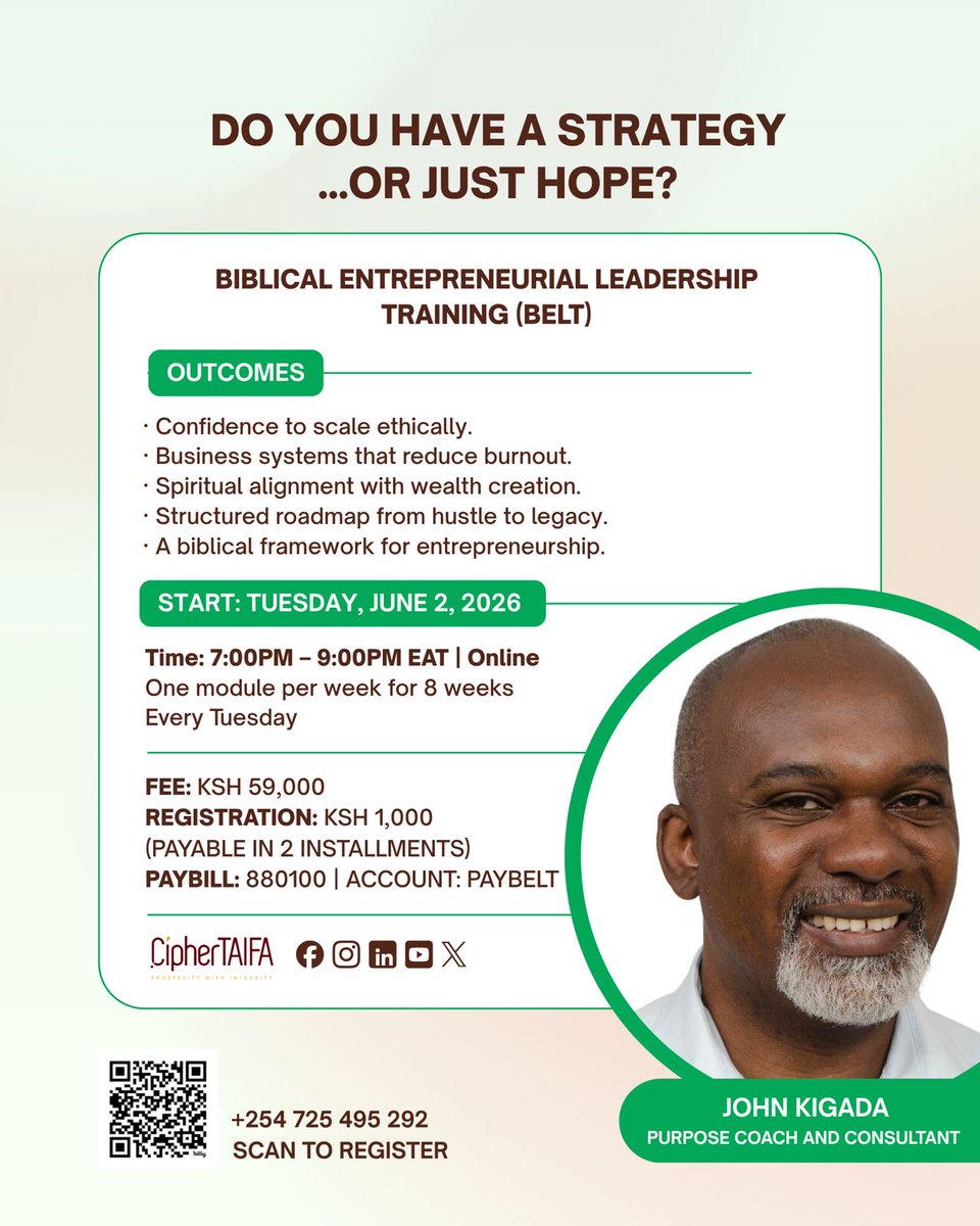 CipherTaifa's tweet photo. Biblical Entrepreneurial Leadership Training turns faith into strategy, hustle into systems, and vision into legacy. You get mentorship, accountability, and a proven framework to increase your income without compromising your values.

Register here – https://t.co/nzgUWAobdW https://t.co/8O7ebEEow3