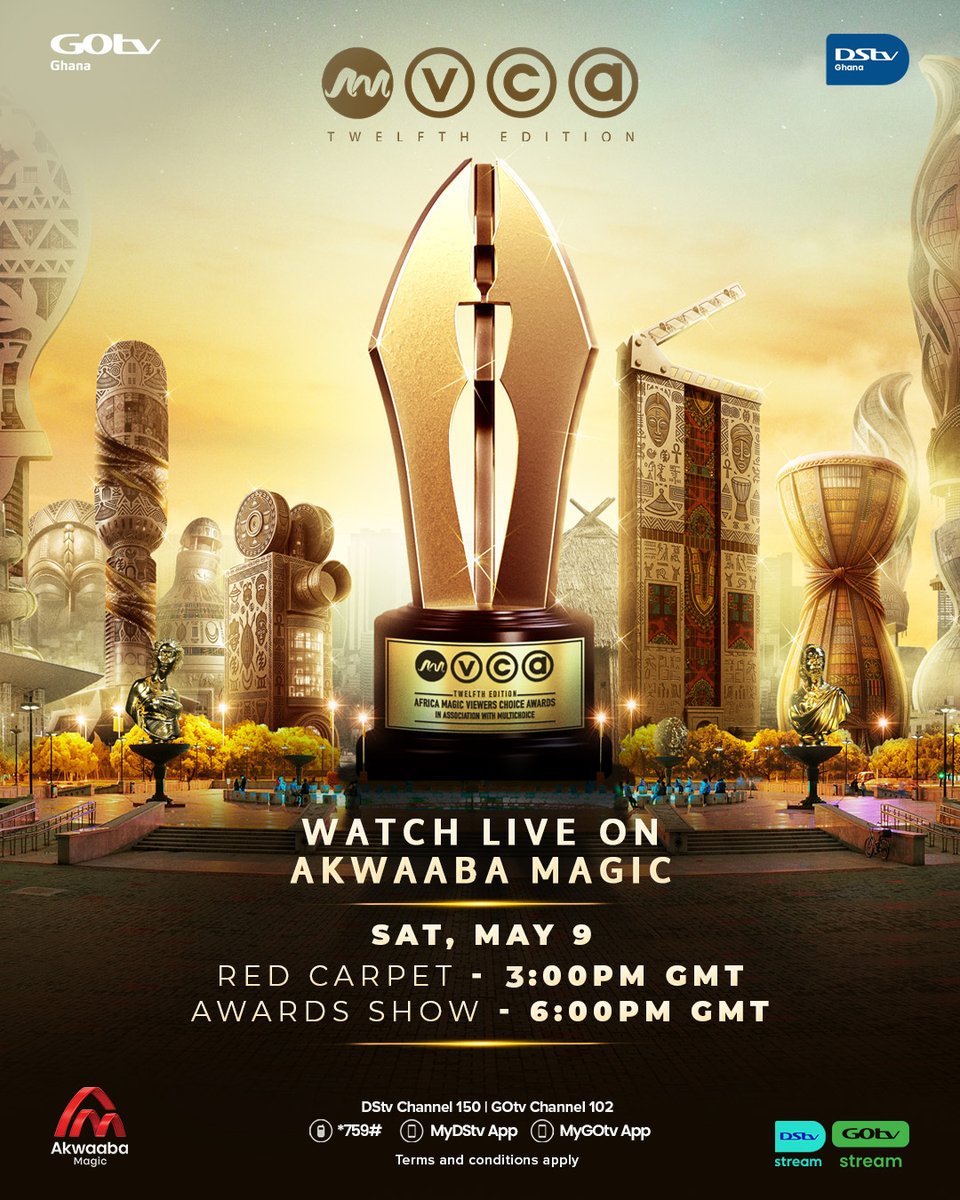 AkwaabaMagic's tweet photo. Lights ✨, camera 📸, Africa’s biggest night of recognition 🏆

Watch #AMVCA12 live on #AkwaabaMagic (DStv CH 150 | Gotv CH 102) starting with the red carpet at 3PM. #AMVCA https://t.co/nbbavHjjOh