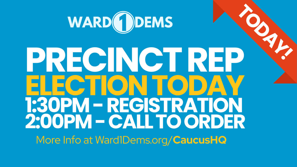 WardOneDems's tweet photo. Guess what? Today at 2pm, several precincts are holding special caucus elections to fill vacancies on the Ward 1 Democratic Committee. 

Interested in becoming a precinct rep? Than get more info at https://t.co/Rl1KnXpGIm and join us at 2pm today! https://t.co/G7jKHSGeBi