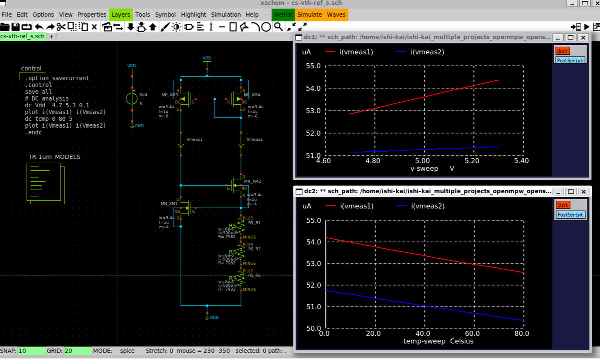Sadakata_Lab's tweet photo. Absolute Function回路の電流源を Vth-reference型電流源回路に置き換えるお試しを土谷先生の解説を見ながら書き換えるhttps://t.co/tdwBlc9sb1 https://t.co/fcPGrJyuzz