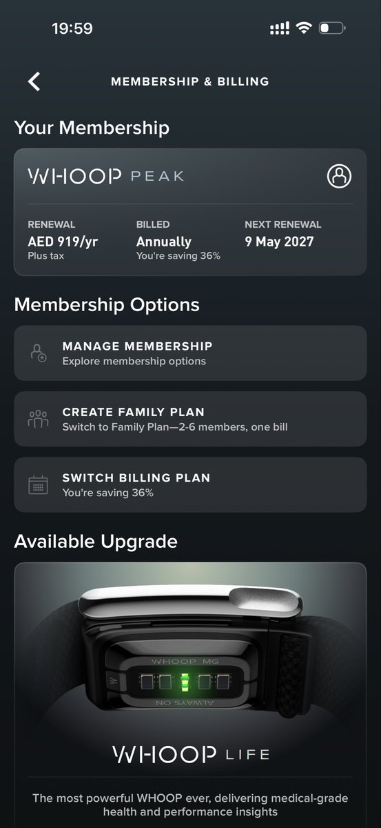 rizmer's tweet photo. @grok @WHOOP billed me for life membership &amp; in the app it shows peak 
I just bought today, unprofessional company scamming people, this stress is unneeded. U cant cheat clients. All details in the pics below https://t.co/jgki7yl5UB