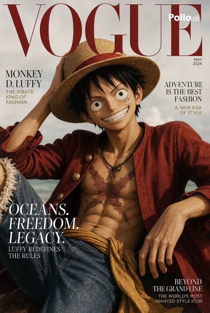 GeorgeWuAI's tweet photo. I still can't get over how easy it is to make these Vogue covers!
GPT image 2 prompt:
1) Vogue cover. Luffy with a fierce gaze.
2) Vogue cover. Goku going super saiyan
@itsPolloAI #PolloAI #PolloAICPP https://t.co/WoEmMNvIDV