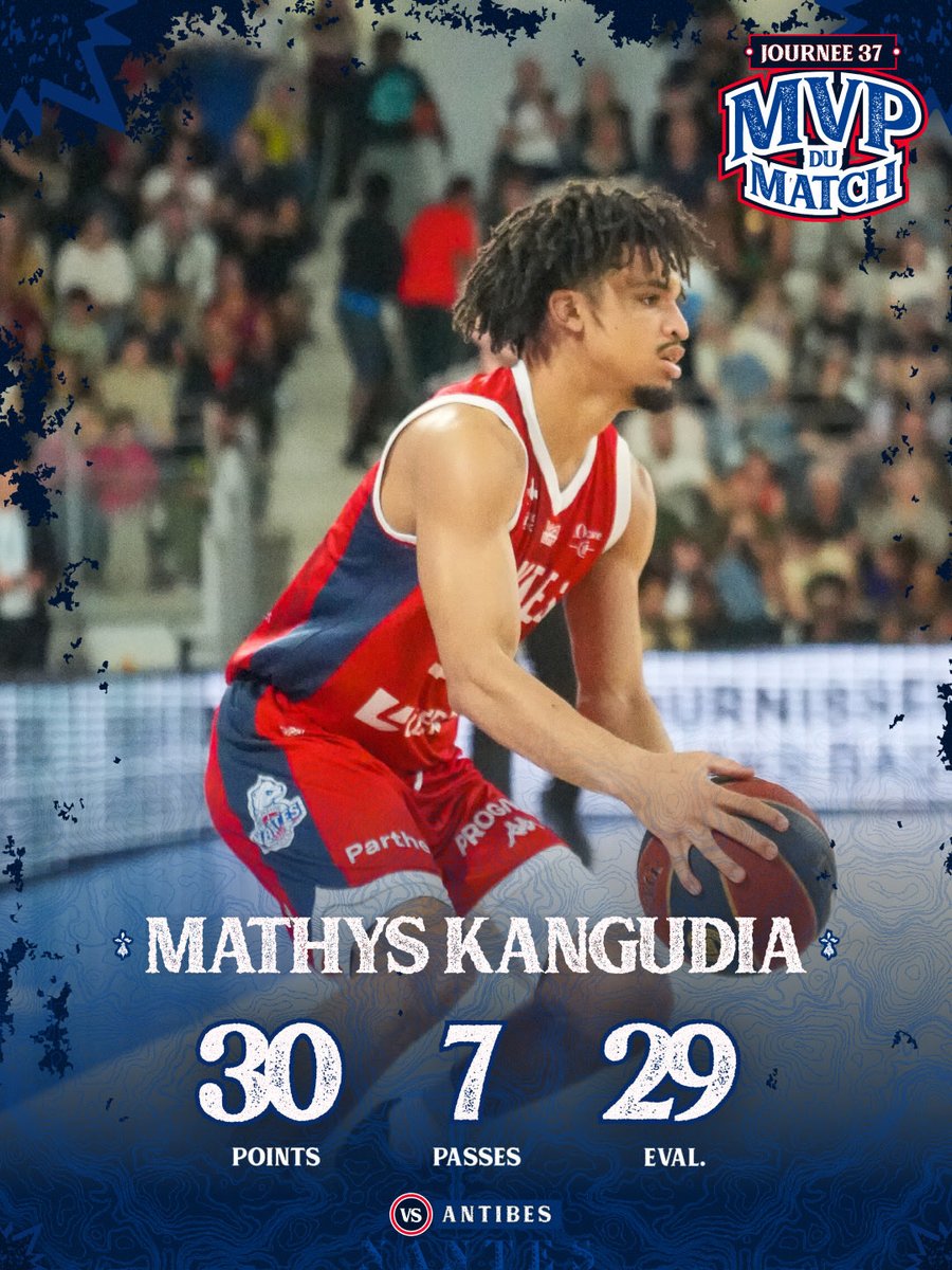 NantesBasket44's tweet photo. 𝗠𝗩𝗣 𝗗𝗨 𝗠𝗔𝗧𝗖𝗛 👑

Pour la dernière à domicile de la saison régulière, @mathyskgd a livré une grande performance, porté par une Troc’ bouillante 🔥

Avec 30 points et 7 passes décisives, il a été l’un des grands artisans du succès nantais 👨‍🌾

#PartageonsPlusQueDuBasket https://t.co/NtHw4vtmxE