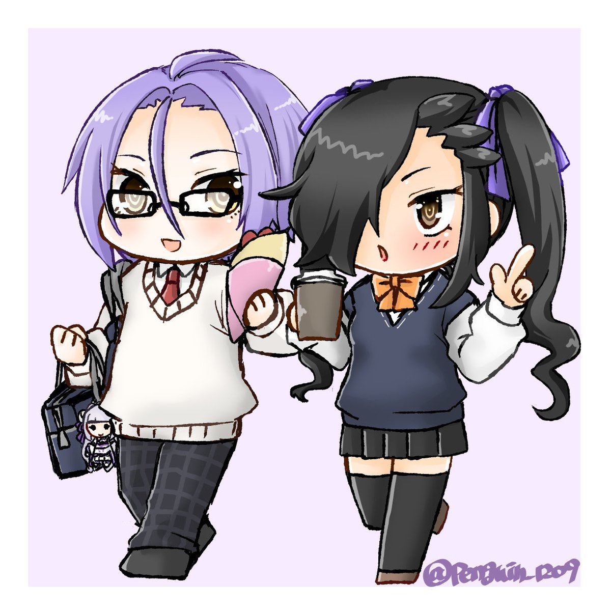 「ユリナツ(女装)放課後デート」|抹茶ペンギンのイラスト