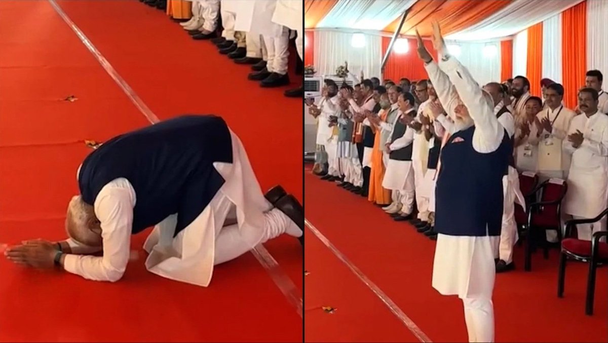 To many this may look like a photo Op, but show me one such sign of appreciation by any top leaders of ChindiAlliance who could bow down to the Voters to thank them.

One of the few differences between them and <a href="/BJP4India/">BJP</a> 

Gestures like this make a BJP karyakarta feel proud and