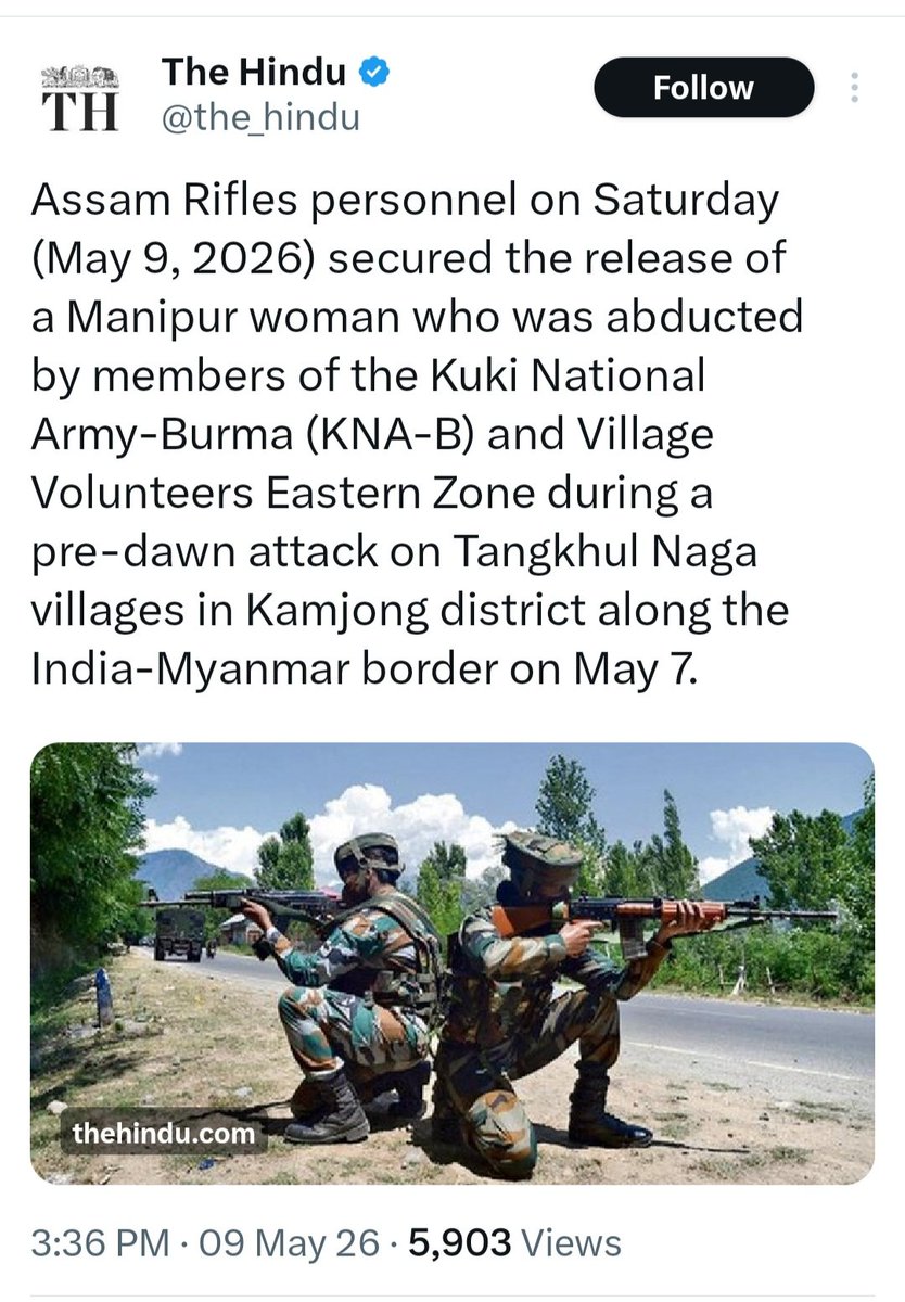 The Indian State and armed forces' glaring double standards: 

Attscks by Pakistani terrorists on the mainland provoke PM/Cabinet level resolve and retaliatory strikes like Uri surgical strike, Operation Sindoor.

But when foreign terrorists Kuki National Army-Burma (KNA-B)