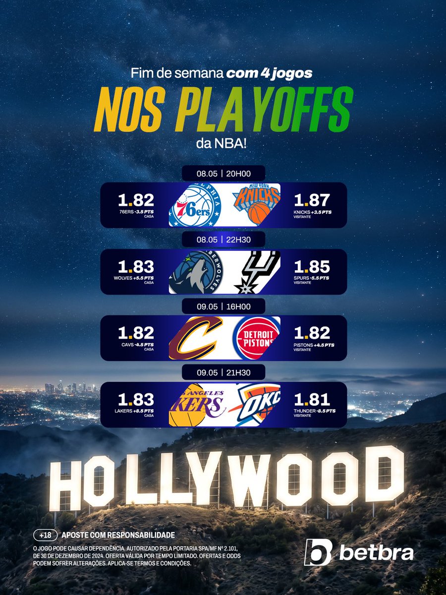 Playoff de NBA no fim de semana é entretenimento garantido 😮‍💨🏀

Qual desses jogos aí ganha teu palpite?

🔞 #JogueComResponsabilidade – Autorização SPA/MF: 2.101