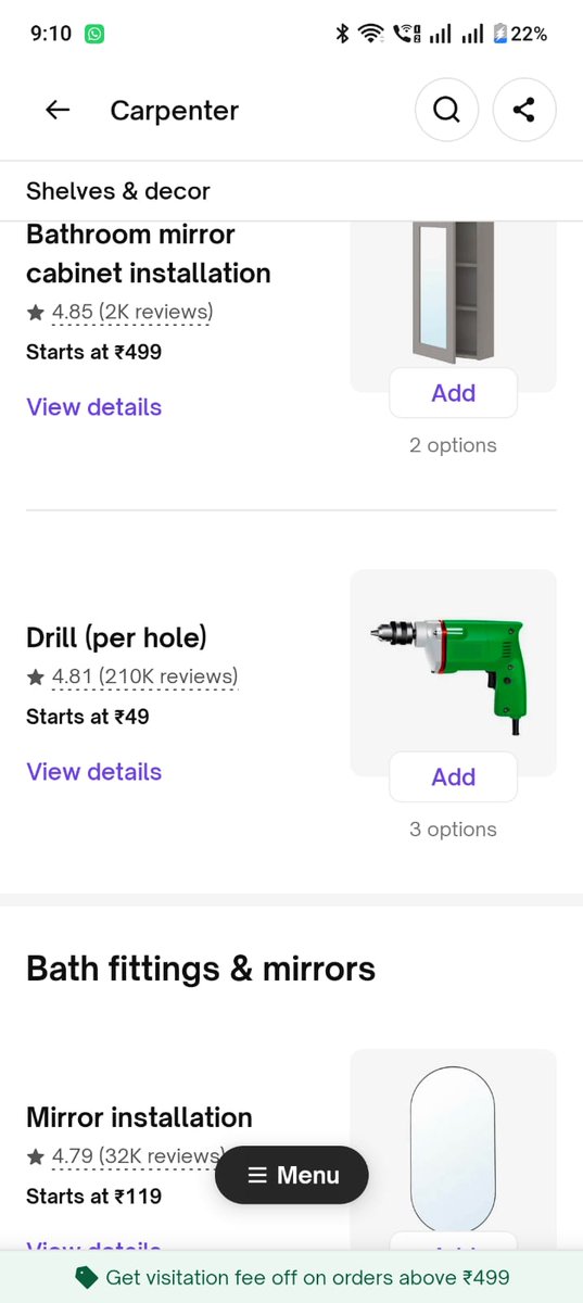 devilsownlawyer's tweet photo. This is the world we currently live in. I understand specificity of work. But this is literally too much. @urbancompany_UC charges drilling (per hole) extra for fittings. What new kind of loot is this? 💀🙄 https://t.co/axm5L949p2