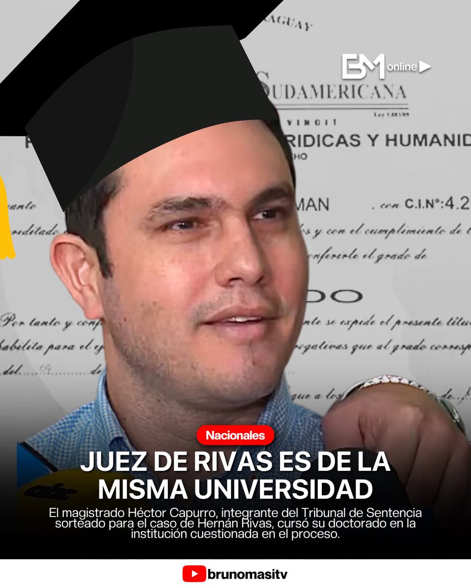 Se conformó el Tribunal de Sentencia que juzgará al exlegislador Hernán Rivas, pero un detalle particular no pasó desapercibido en el sorteo. 👀

Los jueces designados son María Fernanda García de Zúñiga (presidenta), Yolanda Portillo y Héctor Capurro. El dato llamativo es que