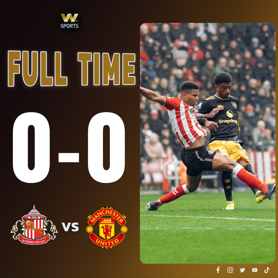 wsportsTH's tweet photo. FT : ซันเดอร์แลนด์ 0-0 แมนเชสเตอร์ ยูไนเต็ด

🏆 พรีเมียร์ลีก อังกฤษ https://t.co/M6EpY3Cyfl
