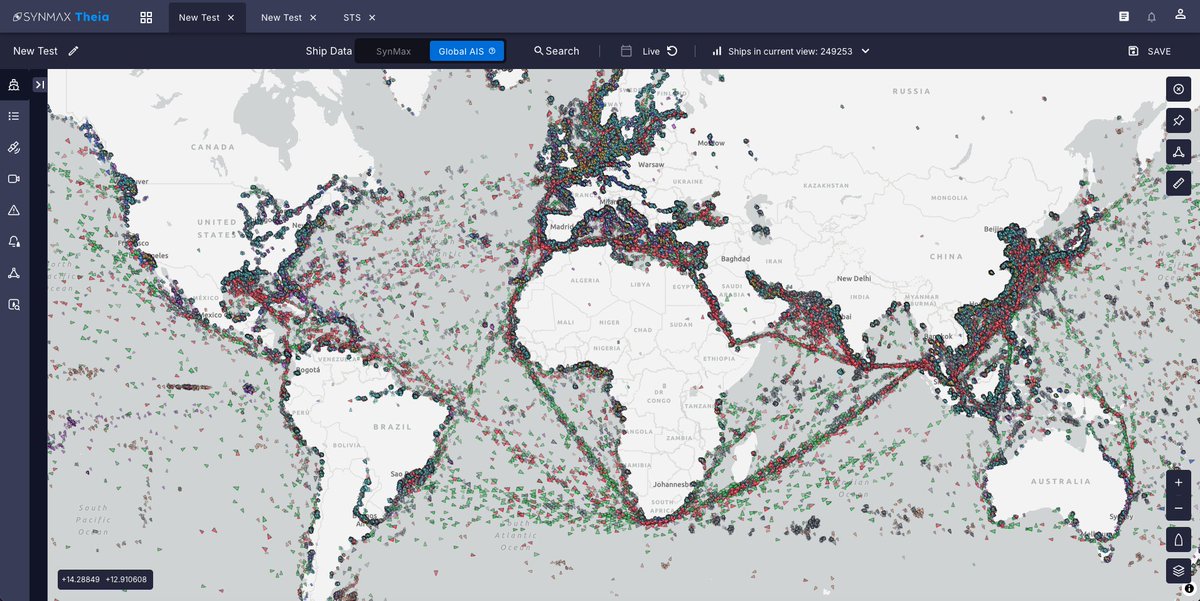 SynMaxInt's tweet photo. Live AIS across Theia and SynMax Agents. Every broadcasting vessel streaming in real time.

But here's what this layer doesn't show you: the vessels that turned their transponders off or are broadcasting false positions.

AIS tells you what vessels want you to see. Theia shows you what's actually happening with multi-intelligence to fill in what AIS alone will always miss.
