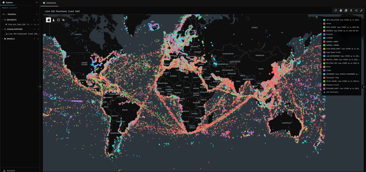 SynMaxInt's tweet photo. Live AIS across Theia and SynMax Agents. Every broadcasting vessel streaming in real time.

But here's what this layer doesn't show you: the vessels that turned their transponders off or are broadcasting false positions.

AIS tells you what vessels want you to see. Theia shows you what's actually happening with multi-intelligence to fill in what AIS alone will always miss.