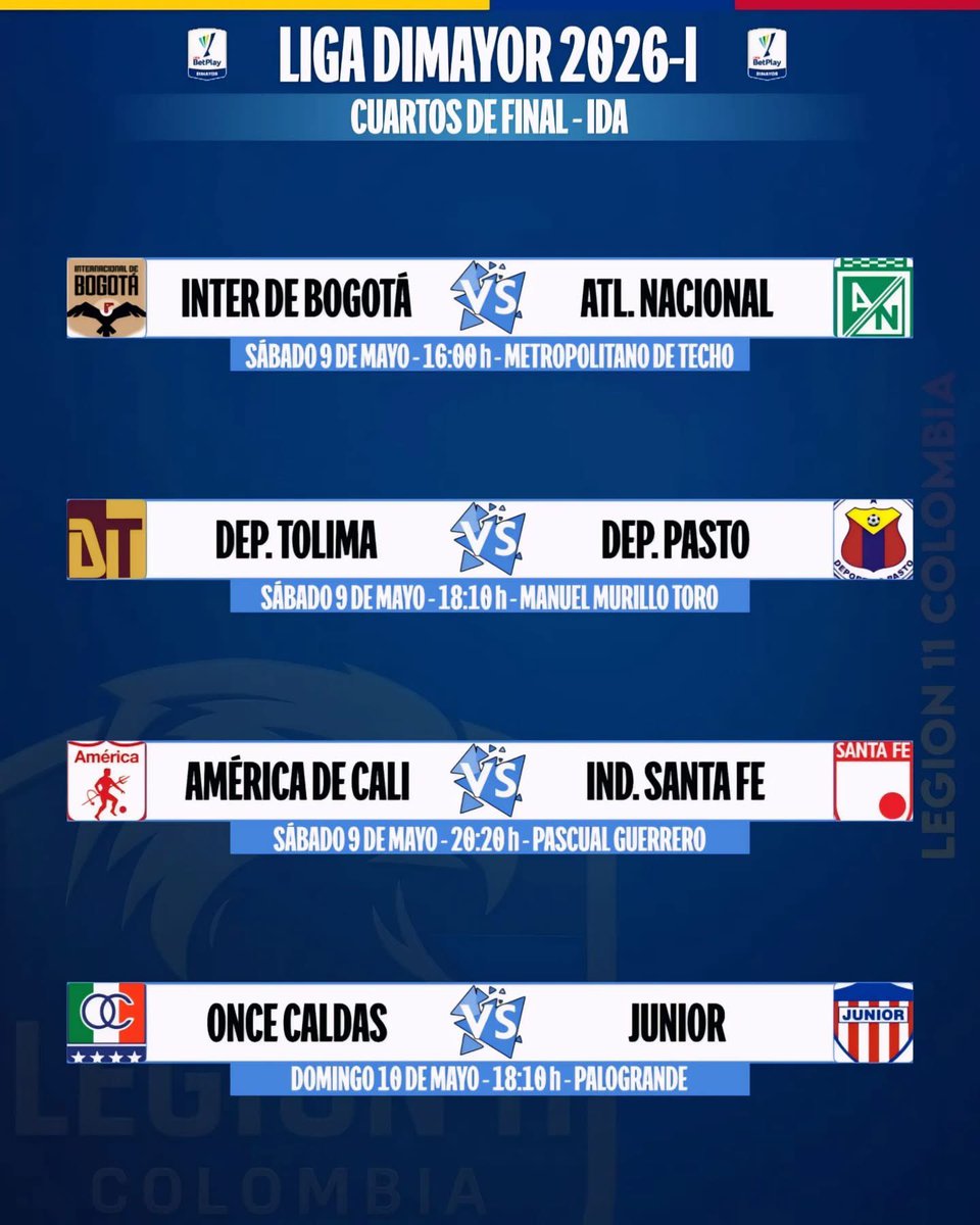 Así se juegan los cuartos de final de la Liga BetPlay 2026-I.