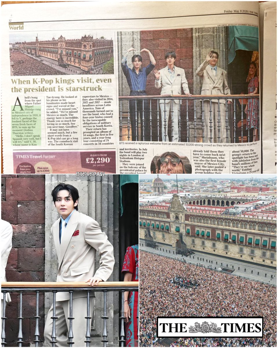 BTSVSpain's tweet photo. The Times 📰 

El periódico británico, The Times, publicó la visita de BTS destacando el discurso de Kim Taehyung, poniendo partes del mismo en la noticia y llamándolo el más fresh-faced* de los siete miembros!! 

*fresh-faced es una expresión en inglés que significa alguien con apariencia juvenil, fresca o inocente. En este contexto están elogiando la imagen y presencia de Kim Taehyung.

#BTSV #V #KimTaehyung