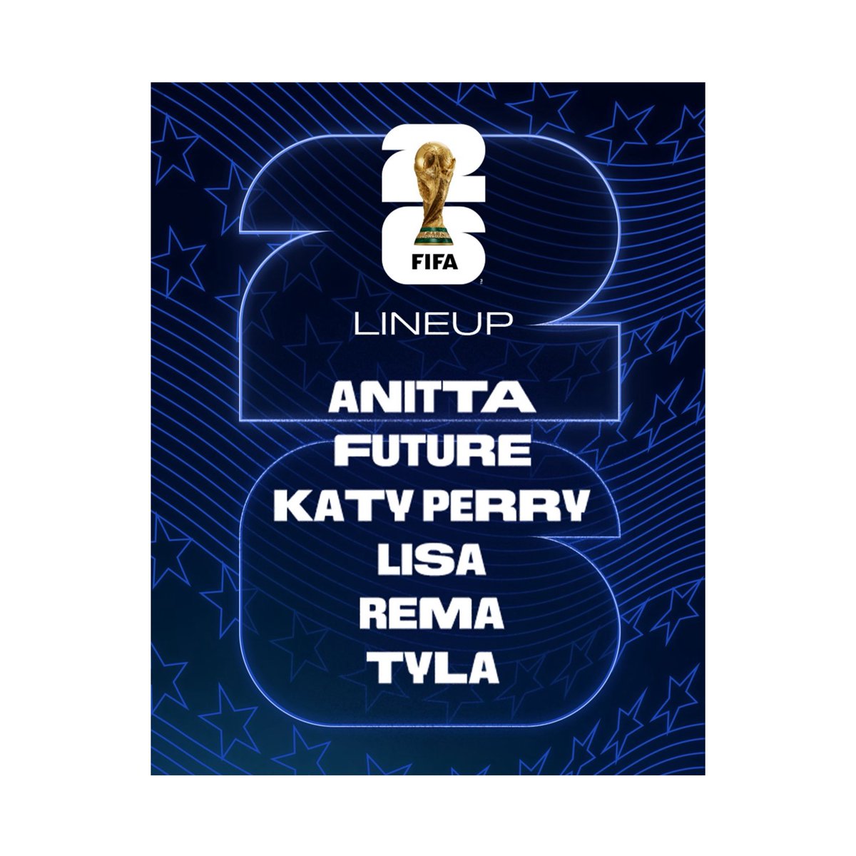 gianni Infantino (president of FIFA) said:

“this lineup of artists reflects the cultural diversity of the united states and the vibrancy of its many diasporas, highlighting the nation’s rich influence on music, entertainment, and pop culture.”

LISA was chosen to represent asia.