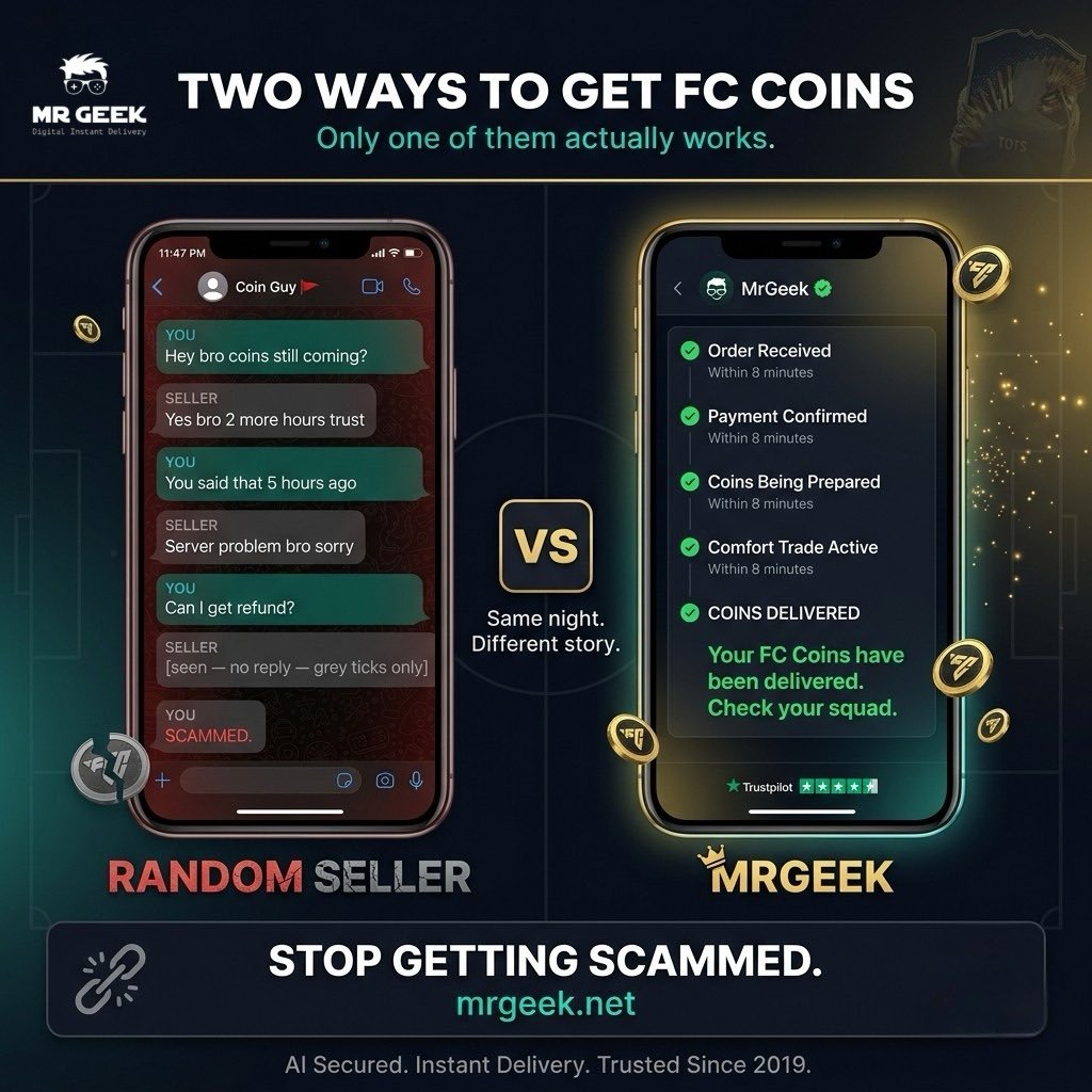 MrGeek_net's tweet photo. "Yes bro 2 more hours trust." Sound familiar?
Random sellers waste your time and risk
Trusted since 2019. Zero compromise.
Link in bio.

#MrGeekFCCoins #MrGeekFIFACoins #MrGeekFUTCoins #MrGeekFC26Coins #MrGeekFCUltimateTeam https://t.co/A2yS8YBqfX