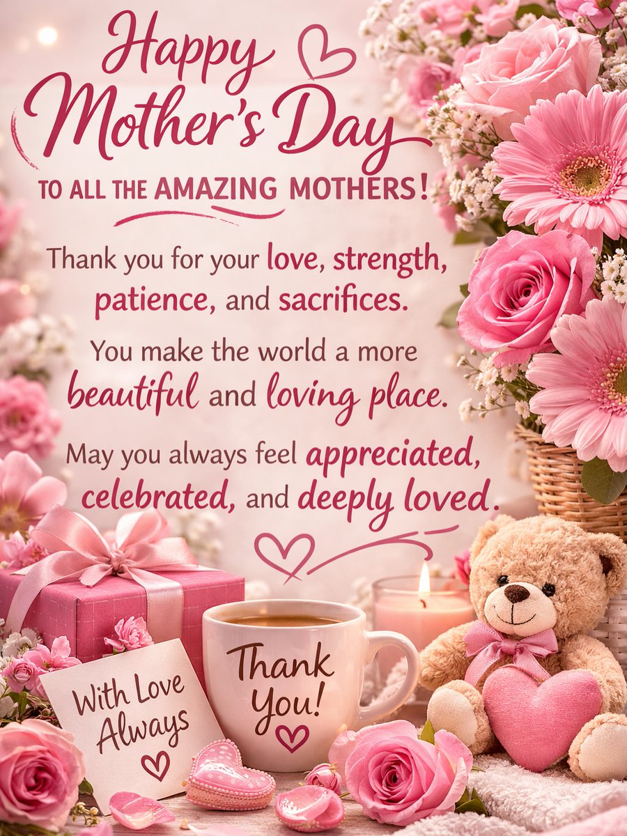 Happy Mother's Day to all the amazing mothers out there!💐 Thank you for your endless love, strength, and sacrifices.❤️
Wishing you a day filled with love, joy, and appreciation.🌸