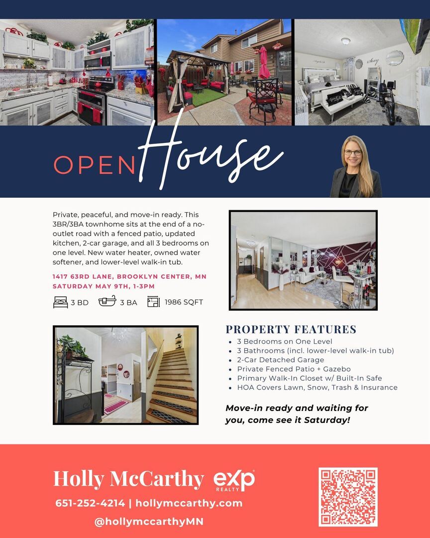hollymccarthyMN's tweet photo. Not many townhomes can say all 3 bedrooms are on the same level. This one can. Open house today! 1-3pm at 1417 63rd Lane in Brooklyn Center. 3BA, updated kitchen, fenced patio, gazebo, 2-car garage. Move-in ready and waiting.

https://t.co/es1q44BiKw https://t.co/RmdoylMH7a hav… https://t.co/cmHpSlRKgA