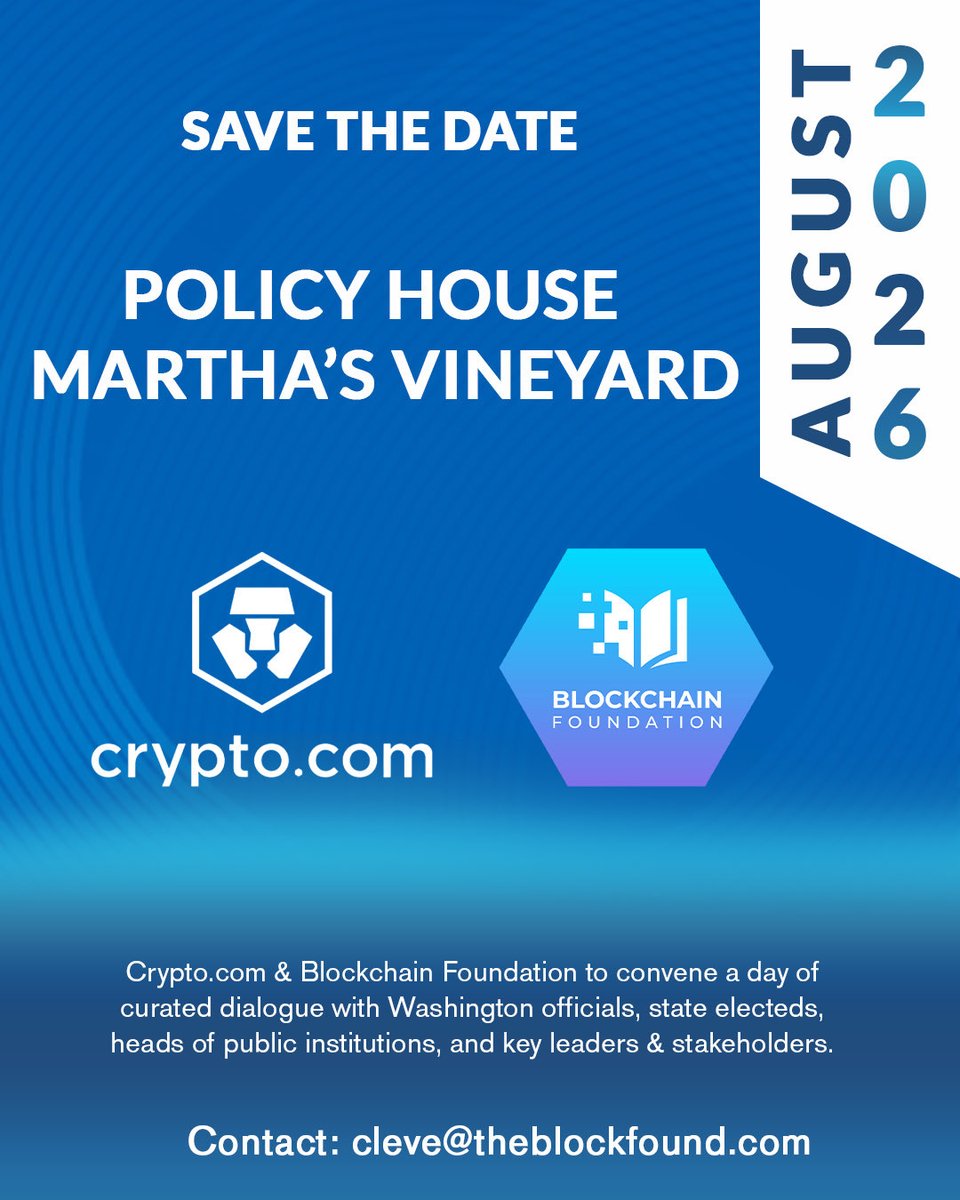 TheBlockFound's tweet photo. 🗓️ AUG 13: MV CRYPTO POLICY HOUSE

We are hosting a unique bipartisan forum in August, when electeds, officials, leaders gather on Martha’s Vineyard. The Policy House will be a hub to engage, educate this captive, influential audience.

For info, contact Cleve@TheBlockFound.com https://t.co/zcRP0m1nwx