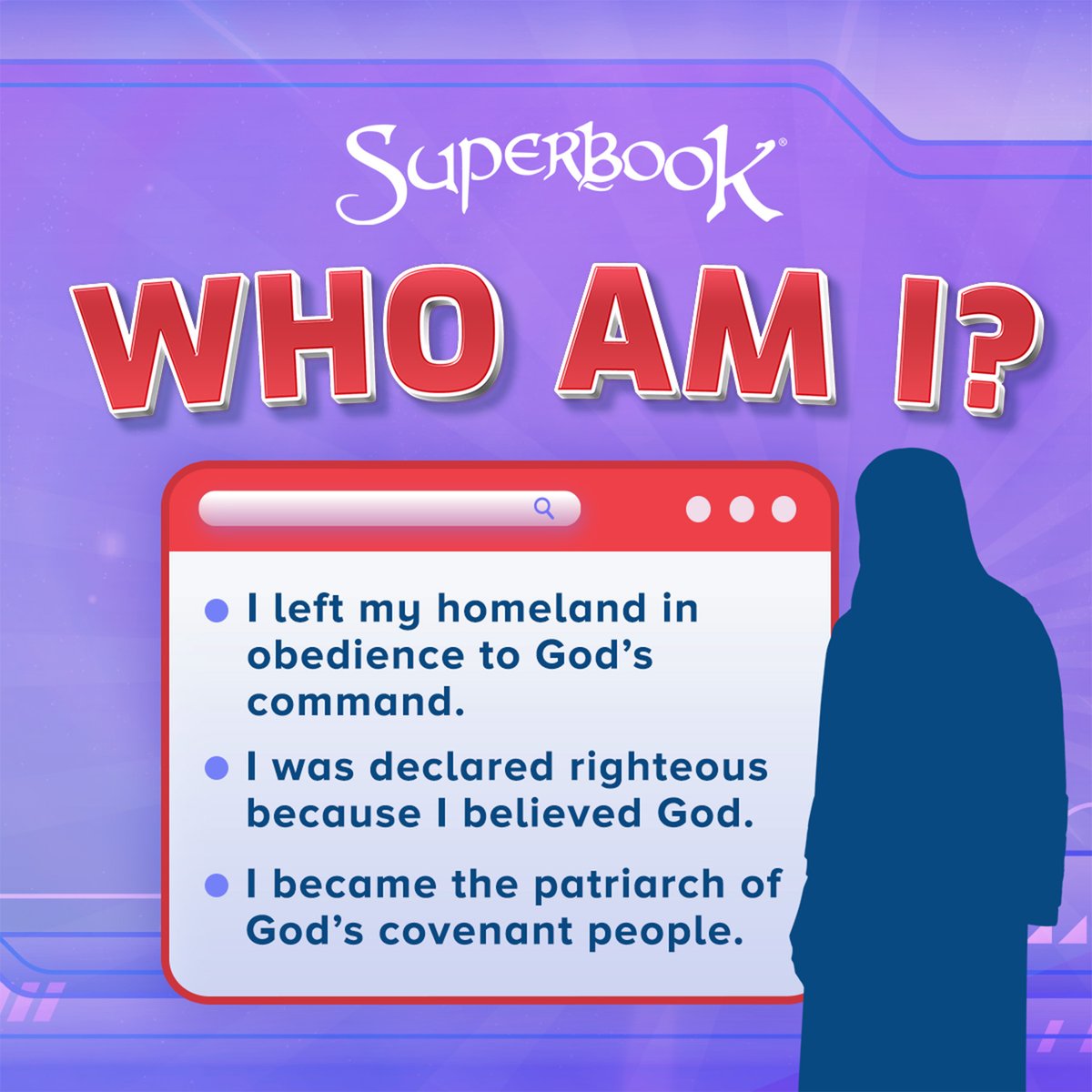 SuperbookTV's tweet photo. Can you guess who this obedient man of God is? 🤗
Share your answer in today’s #WhoAmI game! 💯📖✝️
#GamesForKids #BibleTrivia #DailyGames #GizmoGames
.
.
.
.
.
SUPERBOOK
Bringing Bible Stories and Jesus' love to kids everywhere
Series + App + Academy + Outreach https://t.co/COrTcZwvMS