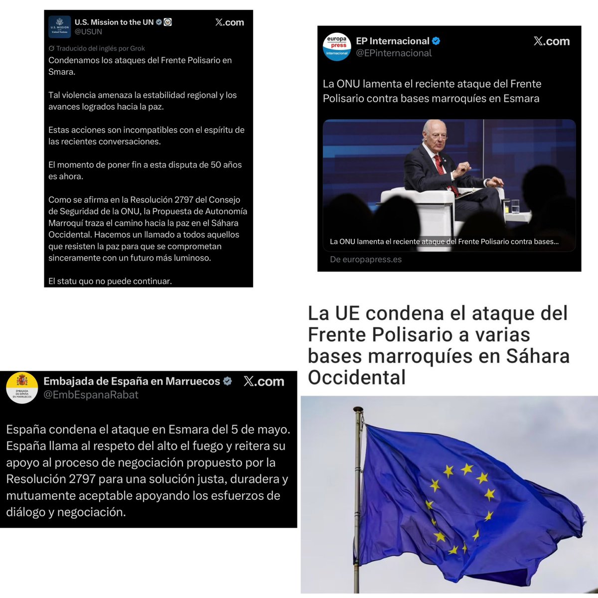 Durante cincuenta años el pueblo saharaui sufrió bombardeos, asesinatos, desapariciones, torturas, cárceles y exilio. Nuestras víctimas se cuentan en miles y todo documentado por las más conocidas organizaciones internacionales de derechos humanos. Todo conocido por la ONU,