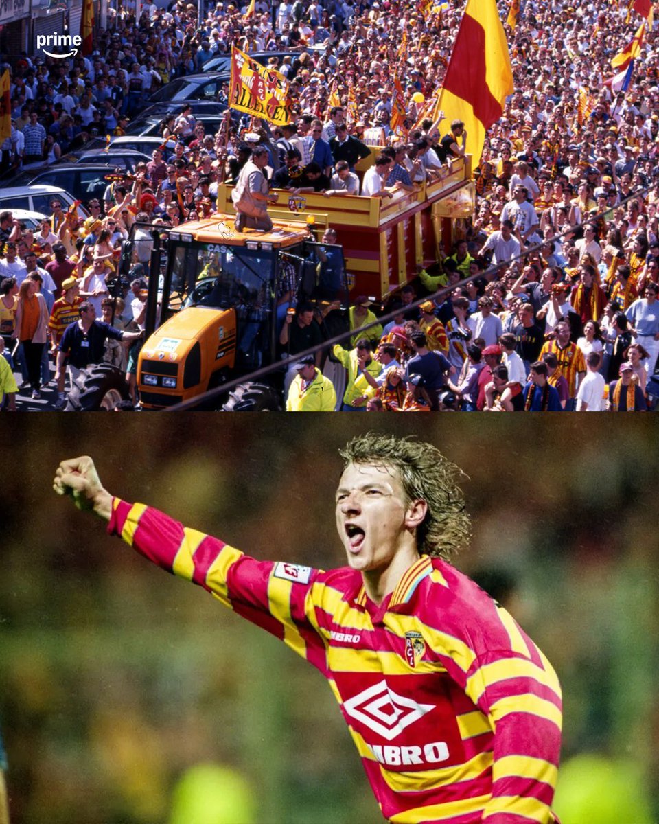 PVSportFR's tweet photo. 🔙 Il y a 28 ans, jour pour jour, le RC Lens décrochait son premier et unique titre de champion de France de son histoire 🇫🇷🏆

👉 Le 9 mai 1998, Lens se déplace à Auxerre lors de la dernière journée du championnat avec un objectif simple : obtenir au moins un match nul pour être sacré champion de France. Menés 1-0, les Lensois réagissent en seconde période et égalisent pour arracher un score de 1-1 synonyme de sacre devant le FC Metz.

😍 Dans la nuit, à 3h du matin, 30 000 supporters accueillent les joueurs au Stade Bollaert-Delelis pour célébrer ce titre historique. Le lendemain, les Lensois défilent boulevard Basly à bord d’une benne reliée à un tracteur conduit par Gervais Martel, alors président du club.

🤔 Vous avez les deux buteurs du match face à l’AJ Auxerre ?