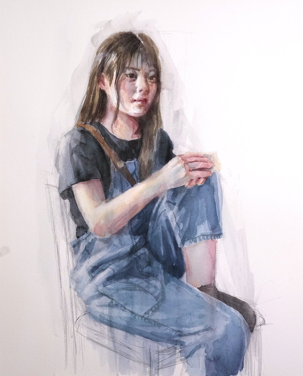 Today's 3-hour model sketch. 今日の透明水彩モデルスケッチ3hです。