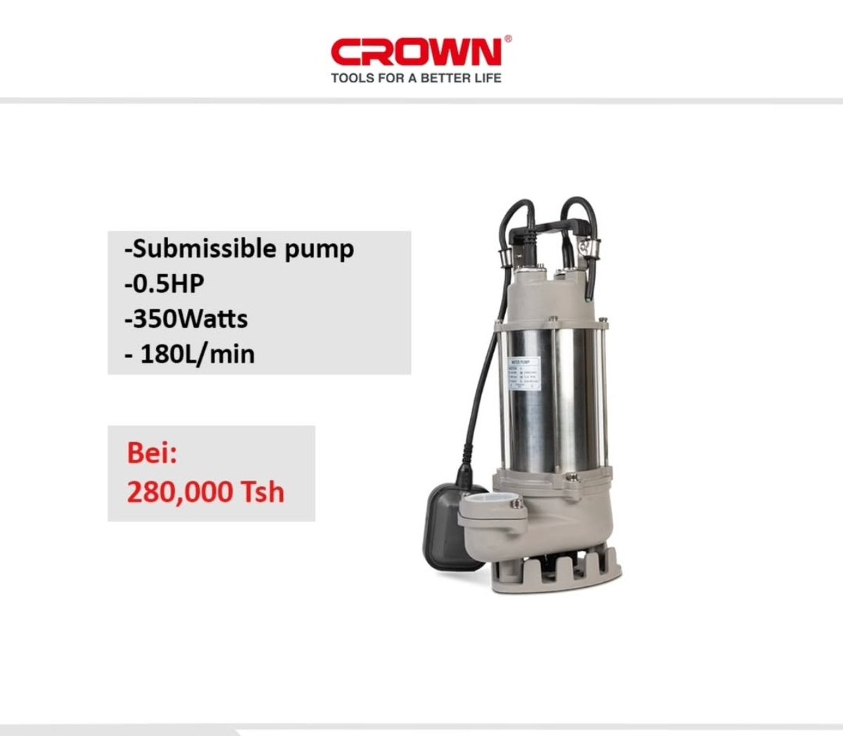 BarakaMaviatu's tweet photo. Submersible Pump (0.5HP) 💦

Ni suluhisho bora kwa kusukuma maji  nyumbani au site.
💪Nguvu: 0.5HP (350 Watts)
✅ Kasi: 180L/min
✅ Imara: Body ya Stainless Steel
✅ Bei: 280,000 Tsh tu!

Wasiliana📞 0718007463
#CrownTools #Tanzania #SubmersiblePump #Maji #ConstructionTZ #Ujenzi https://t.co/NoAJAAJkXM