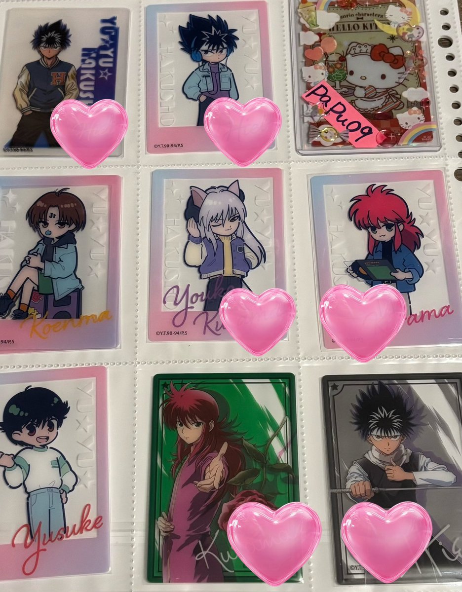 papu09's tweet photo. 交換
幽遊白書 ダイソー 100均 クリアカード アクリスタ　アクキー　ホログラムステッカー　アクリルステッカー

譲→画像参照

求→画像💚幽助、💛桑原、🧡静流
次のポスト参照。

郵送のみ。
まとめての交換が可能な方を優先させて頂きます🙇 https://t.co/eOWiqorUmY