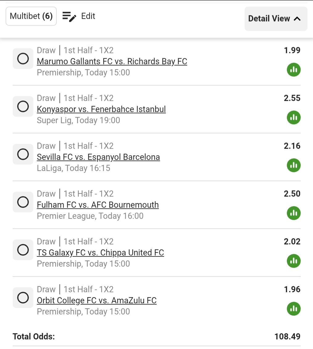 Mohale_Evans's tweet photo. 1st Half Draw ✅️🔥
100-odds. 
Booking Code 👉 BW54B5F765 https://t.co/lky70BMu07