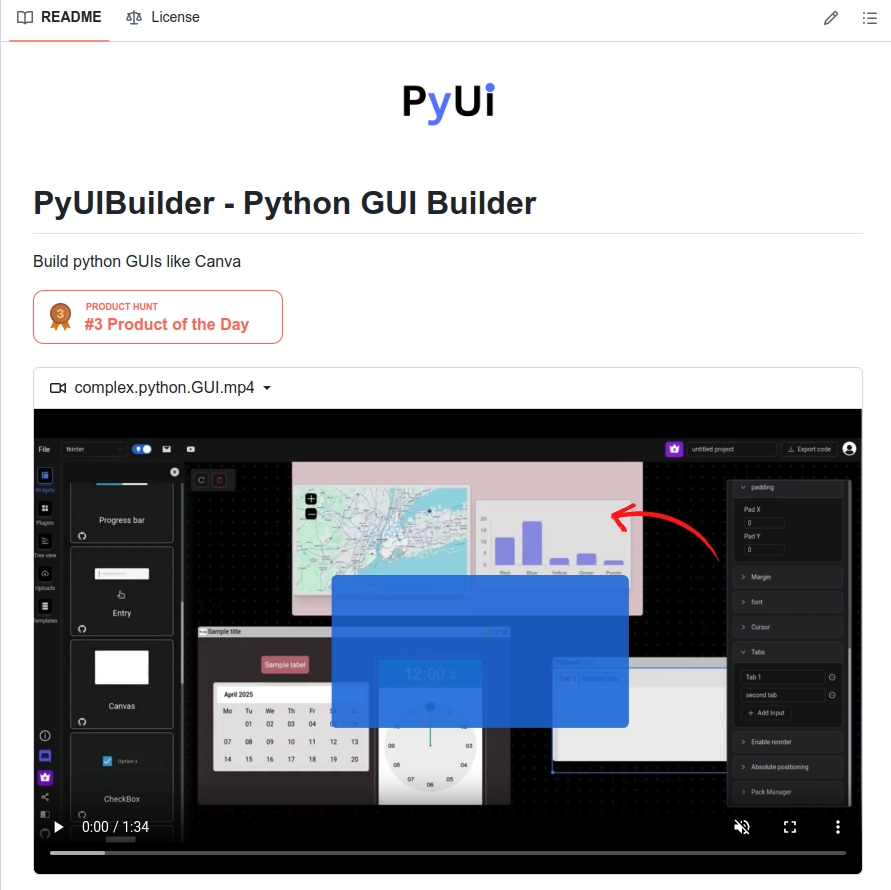 PythonDvz's tweet photo. This tool lets you create your python GUIs like Canva, Using Drag and Drop. Outputs clean editable python code. https://t.co/Ey4cpccjQi