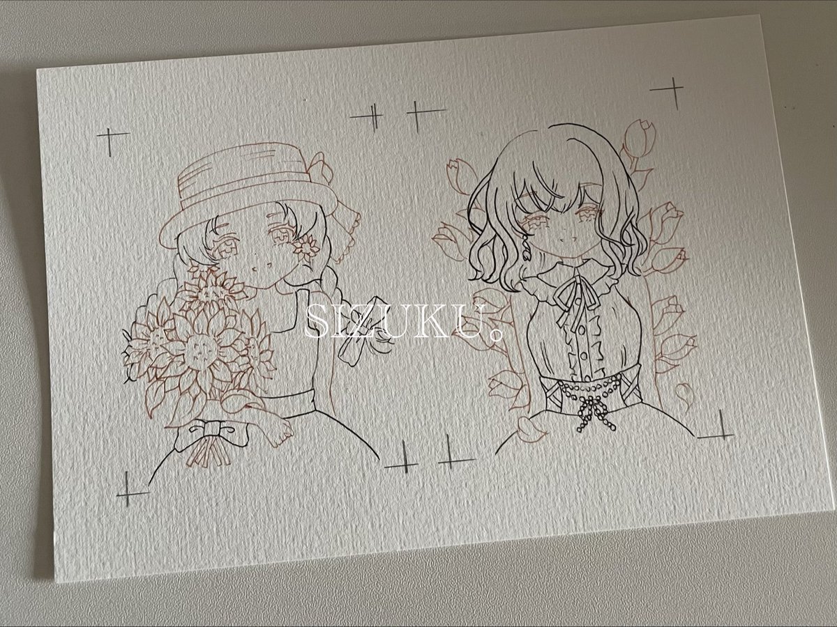 ゆ*り様 手描きイラスト オリジナルイラスト アナログイラスト 色紙イラスト 原 手描き】イラスト色紙【アナログ】 | SKIMA（スキマ）