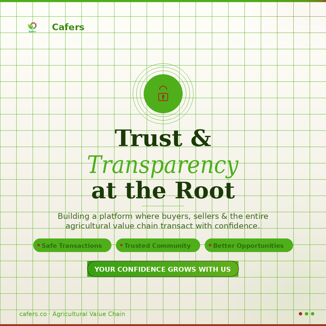 Cafers1st's tweet photo. 🔒 Trust &amp; Transparency at Cafers. 

At Cafers, we are committed to building a platform centered on trust, transparency, and secure agricultural transactions.

Sign up via
https://t.co/AHgif4COeh https://t.co/Tb4RF5Xdic