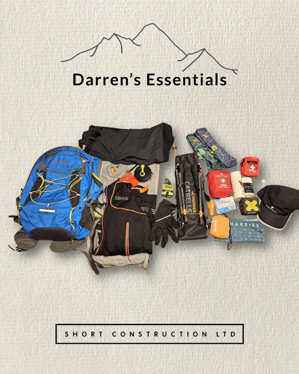Shortconstruct's tweet photo. Only one more day until our team of walkers, Adrian, Darren, Ged and Max, set off on their 184KM Not So Short Walk in the name of charity @Auti_SK. 

Take a look at their flat lays; would you say they are fully prepared for the six-day trek? https://t.co/FcWOBDX7CA