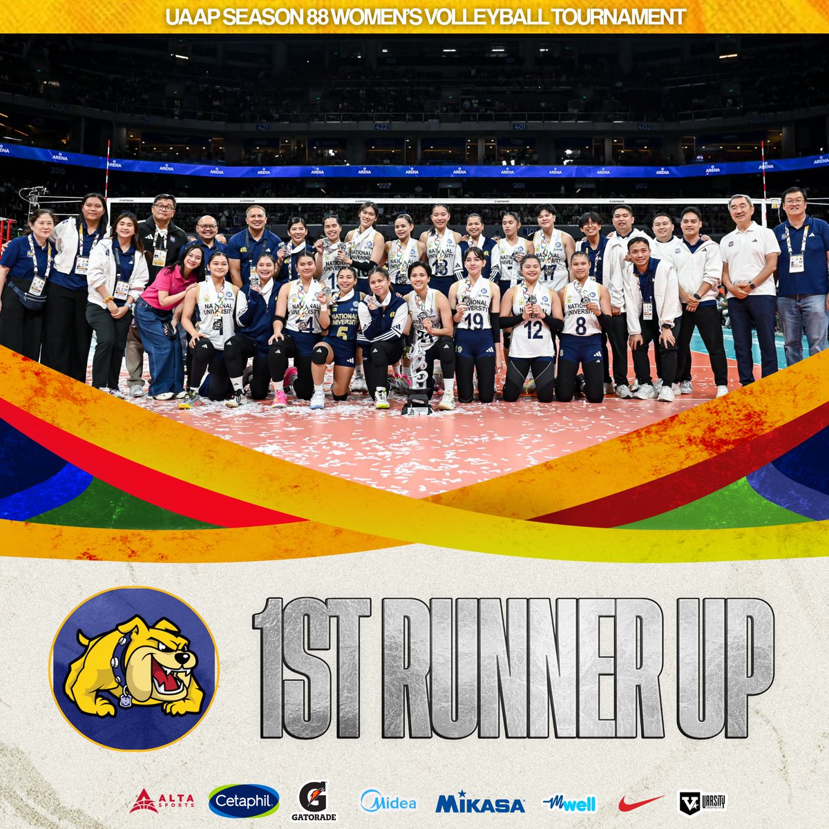 _NUtification's tweet photo. 2 gold, 2 silver for NU indoor volleyball this #UAAPSeason88 🏐💛💙

🥇NUMVT
🥈NUWVT
🥇NUGVT
🥈NUBVT

📷: @uaap_official https://t.co/k1FHQQTmCf