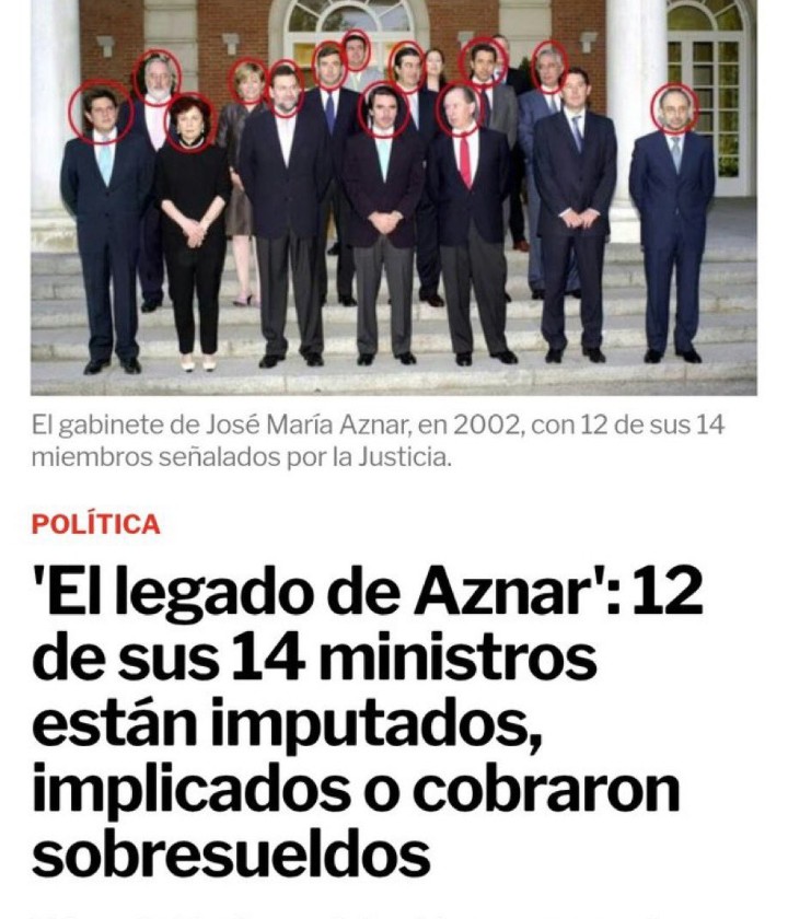 Aznar.
Ese señor que nos metió en una guerra, que quiere que te jubiles a los 70 , mientras el cobra un sueldo vitalicio y se jubiló a los 50, que además en la boda de su hija había más corrupción que en la serie de Miami Vice y que además esto...👇👇