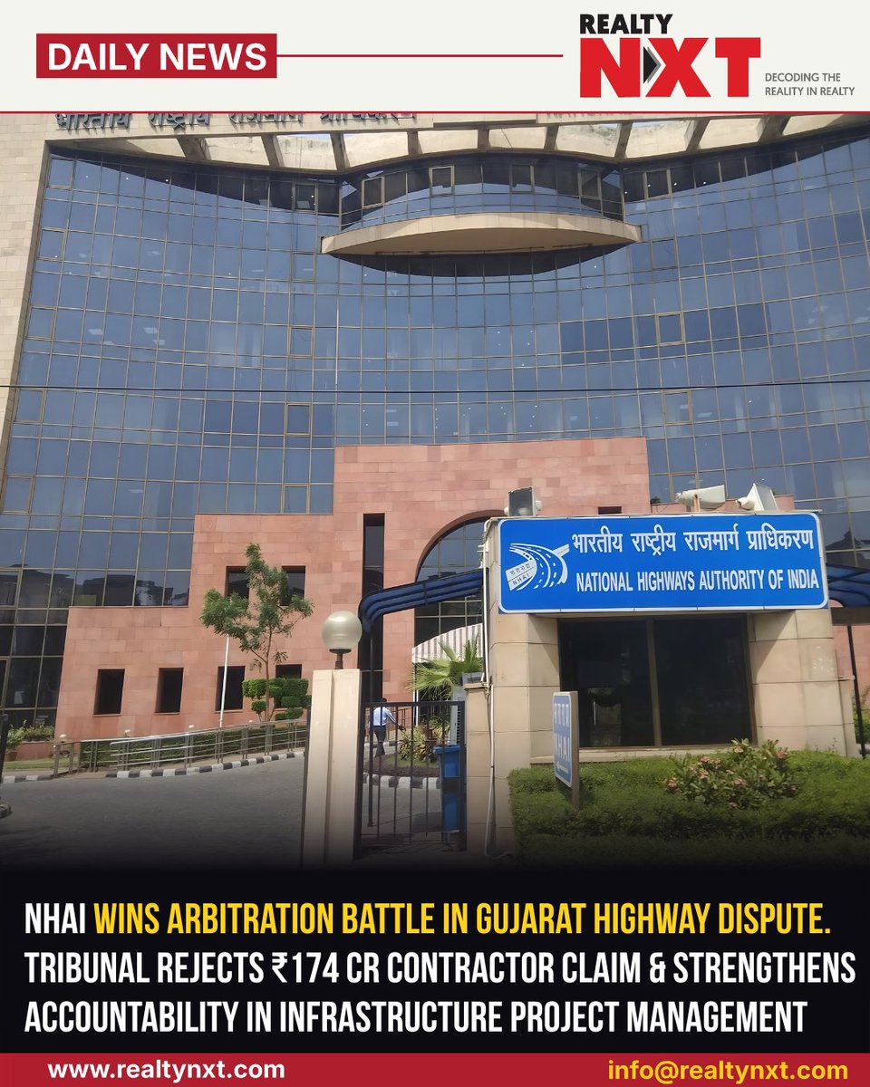 RealtyNXT's tweet photo. #News | NHAI Wins Gujarat Highway Arbitration Case, Rejecting βΉ174 Crore Contractor Claim & Protecting Public Infrastructure Funds.
#RealtyNXT #InfraNews #HighwayProjects #NHAIUpdates #IndiaGrowth #ConstructionNews #LegalUpdate #RoadInfra #ProjectMonitoring #BusinessNews https://t.co/hsxEwjol2f
