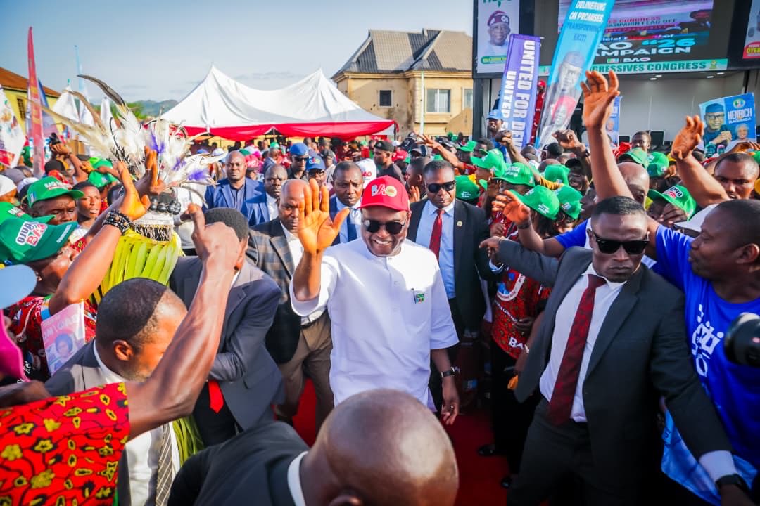 cpsekiti's tweet photo. Peaceful elections often reflect the values a society chooses to uphold.

Governor Biodun Oyebanji @biodunaoyebanji continued his campaign tour across Emure, Ise/Orun and Ikere local government areas, where he again emphasised the importance of maintaining peace before, during and after the June 20 governorship election.

The engagements brought together residents, party supporters, community leaders and traditional rulers, with discussions centred on development projects, grassroots mobilisation and sustaining stability across the state.

Across the communities visited, the Governor also highlighted ongoing infrastructure and economic interventions while encouraging citizens to remain orderly and participate peacefully in the democratic process.