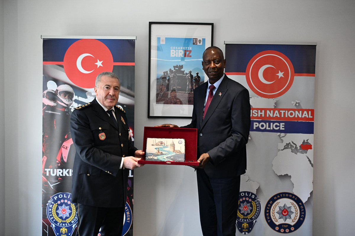 TurkishPoliceFA's tweet photo. Within SAHA 2026, Deputy Director General of the Turkish National Police, Assoc. Prof. Dr. Mustafa ÇALIŞKAN met with Burundi Police Director General Joseph NINTERETSE in İstanbul to discuss joint security cooperation. https://t.co/ZsVvxqkdZ5