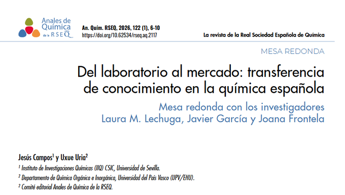 RSEQUIMICA's tweet photo. 📙Mesa redonda #AnalesdeQuímica
Del laboratorio al mercado: transferencia de conocimiento en la química española
✍️Jesús Campos y Uxue Uria
➡️https://t.co/TnYVNlhHkr https://t.co/u58GcQDgB1