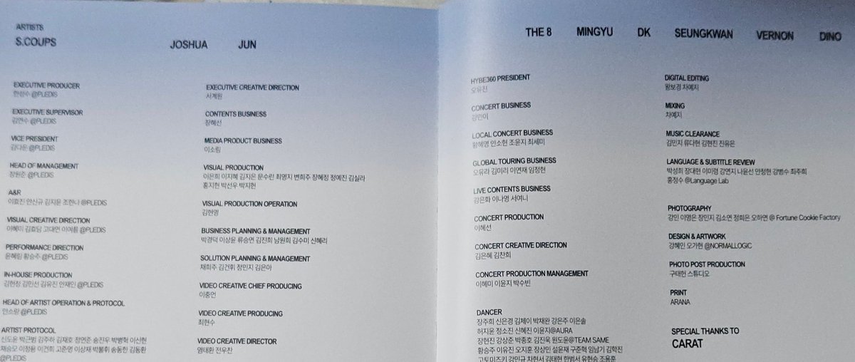 In Seventeen's NEW_ DC photobook, they left gaps for the members who are away in the military.
Between SCOUPS and Joshua, there’s a blank space for Jeonghan, and between Jun and The8 there are blank spaces for Hoshi, Wonwoo, and Woozi