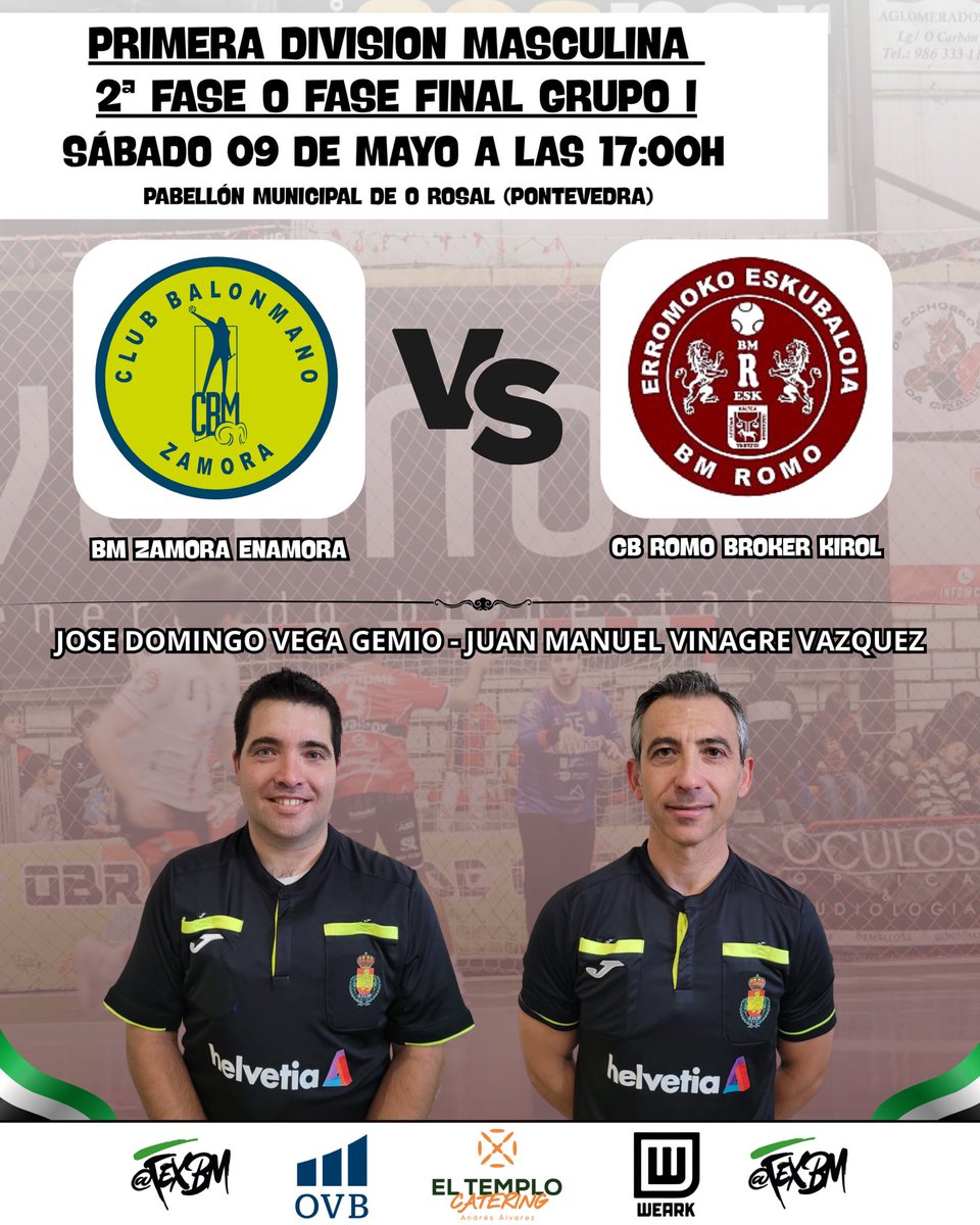 bm_cta's tweet photo. 🍀Esta tarde nuestros compañeros Juanma y José Domingo dirigirán su segundo encuentro en la Fase de Ascenso a División de Honor Plata Masculina, que se está celebrando en O Rosal (Pontevedra).

Además, este partido supondrá el último encuentro de Juanma Vinagre a nivel nacional. https://t.co/2nPSoq7ghA