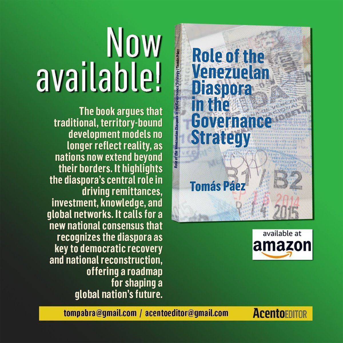 PepeClavijoA's tweet photo. Nueva publicación del Prof. Tomas Paez @TomasPaez “Rol de la Diáspora Venezolana en la Estrategia de Gobernanza". Felicitaciones y muchos éxitos. https://t.co/q8F4ya14z7