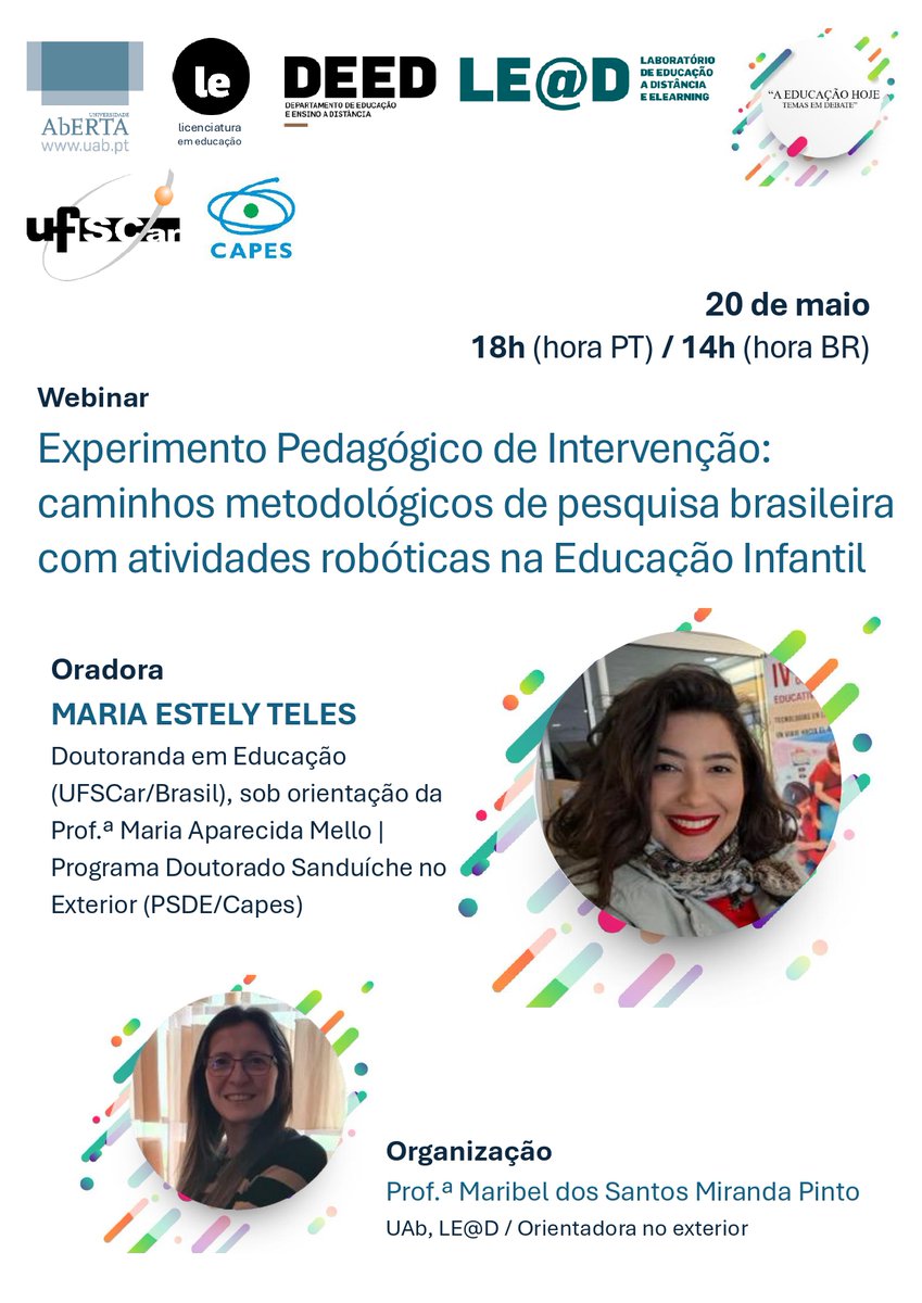leaduab's tweet photo. webinar-experimento-pedagogico-de-intervencao-caminhos-metodologicos-de-pesquisa-brasileira-com-atividades-roboticas-na-educacao-infantil-20-maio-18h/
Mais informações em https://t.co/z87ur5h0bh https://t.co/aDBQlUXMdp