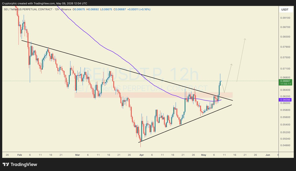 $SEI Update 🚀

SEI has finally broken out of the triangle after weeks of consolidation, and bulls are starting to take control again.

Price pushed above the key resistance zone and is now trying to flip it into support. If this breakout holds, we could see continuation toward