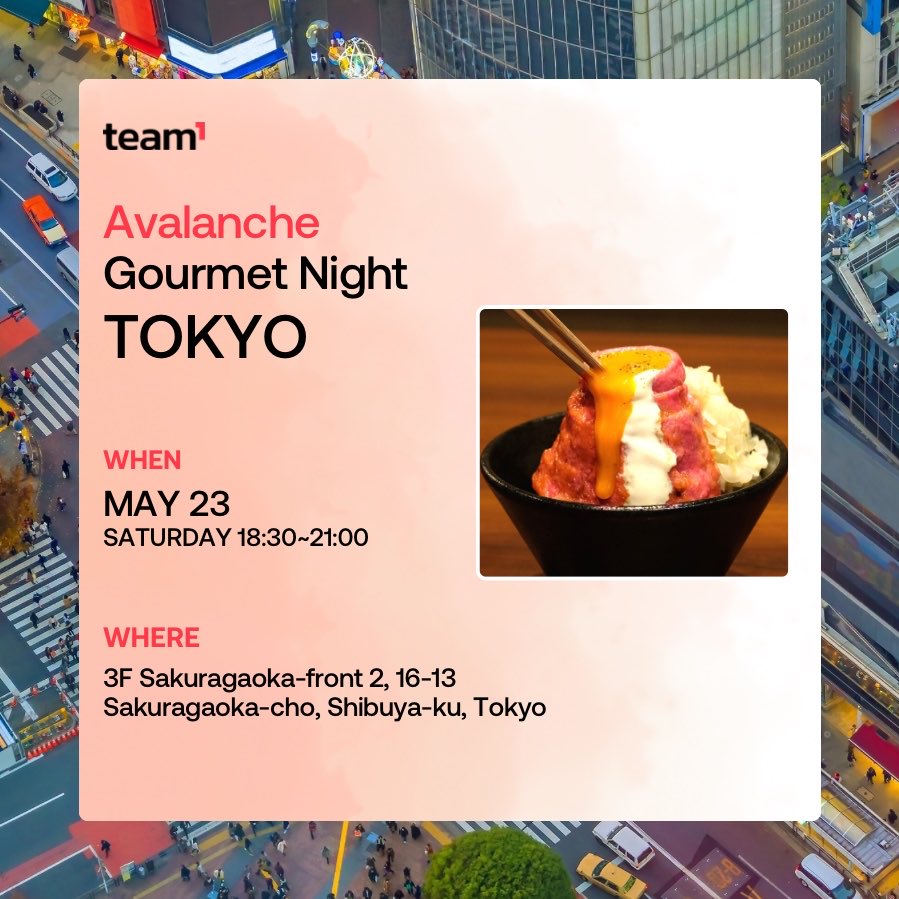 avalanchejp's tweet photo. 【5/23 開催】Avalanche Gourmet Night！🔺

美食と最先端技術が交差する、特別な夜

今回は、Avalanche Build Gamesで見事世界3位に輝いた @TheGrottoL1 より @wrathtank_avax 氏が登壇決定！🏆

今後のビジョンを直接聞ける貴重なチャンスです

🍖 メインディッシュ：
絶大な人気を誇る「絶品ローストビーフ丼」
📅 日時： 5月23日（土）18:30〜21:00