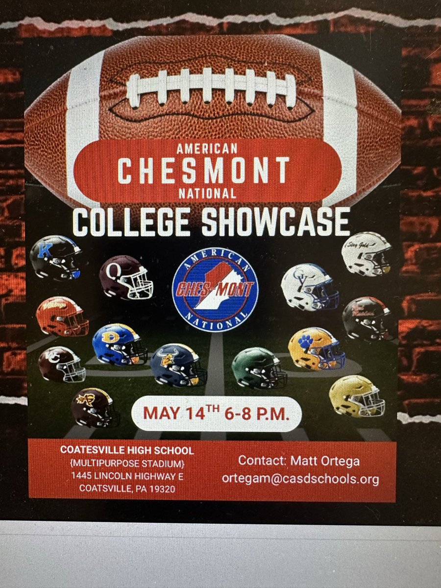 CoachMattOrtega's tweet photo. College Coaches attending the ChesMont Showcase on Thursday May 14th at 6pm, should reach out to me through twitter or cell phone to confirm attending. The showcase will be in the Dome at United Sports Center in Thorndale PA. A player list will be sent to you on Wednesday. https://t.co/26pIpOge1W