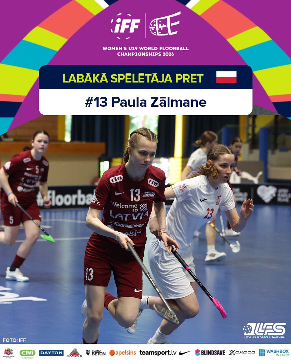 LFS_floorball's tweet photo. ⭐️ Par labāko spēlētāju Latvijas izlases sastāvā mačā pret Poliju tika atzīta ceturto vārtu autore Paula Zālmane

#florbols #floorball #u19wfc2026 #TakeTheFloor https://t.co/BqdCklNuqR