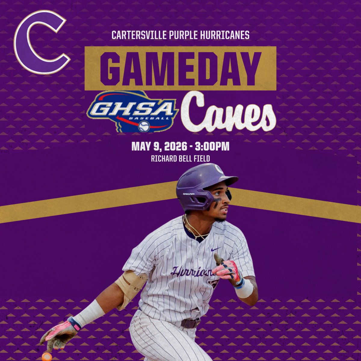 CHSHurricaneBSB's tweet photo. It’s Game 3 Game Day in Cartersville! The Hurricanes host St. Pius X in the GHSA AAAA Baseball Quarterfinals today at 3:00PM at Richard Bell Field. https://t.co/kTKK2BqBVB