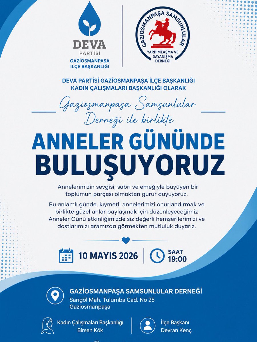 Gop_Deva's tweet photo. Annelerimizin sevgi, emek ve fedakârlığını birlikte paylaşacağımız Anneler Günü programımıza tüm kadınlarımızı ve kıymetli misafirlerimizi bekliyoruz.

Kadın Çalışmaları Başkanı
Birsen Kök

@devapartisi @devakadinda @istanbuldadeva @istanbulkadinda @devrannkenc https://t.co/IV2E4FqxTa